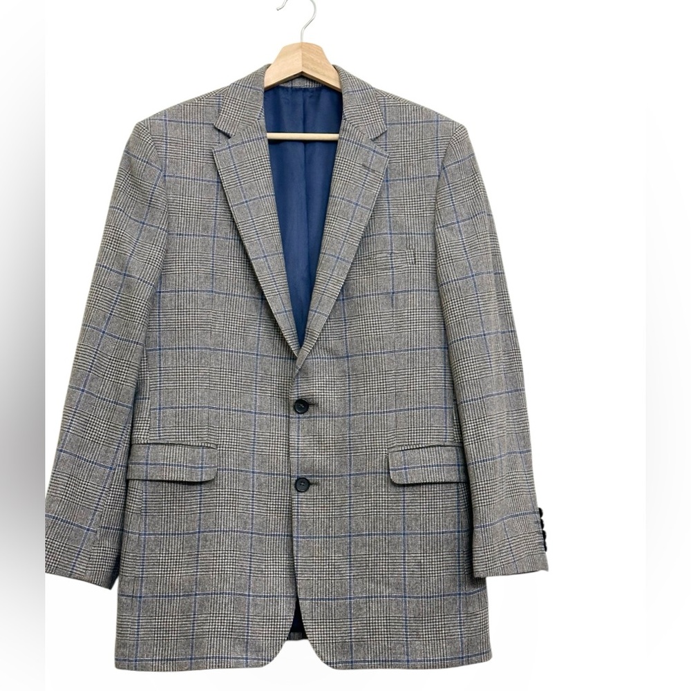 Like New Zegna Windowpane Plaid Cashmere & Wool Sport jacket Blue Gray Sz 50 R - Picture 9 of 17